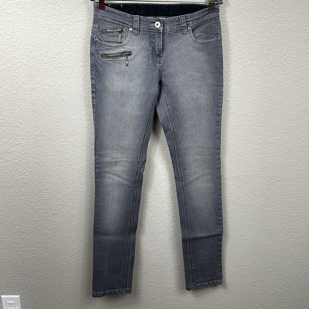 New Look Gray Skinny Moto Zip Jeans Tall UK Sz 12 US Sz 8